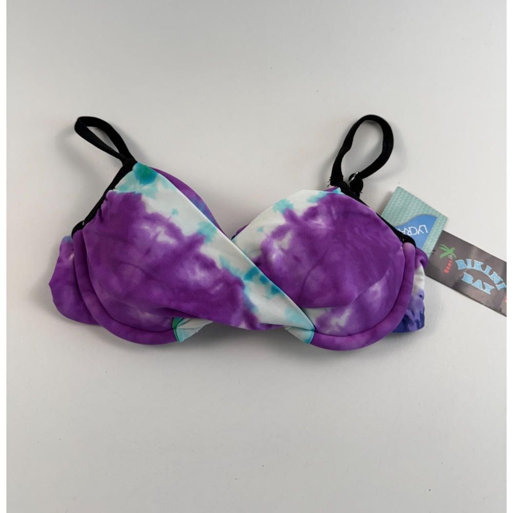 Bikini Bay Underwire Padded Tie Back Bikini Top Blue/Purple Tie-Dye Size 6 NWT